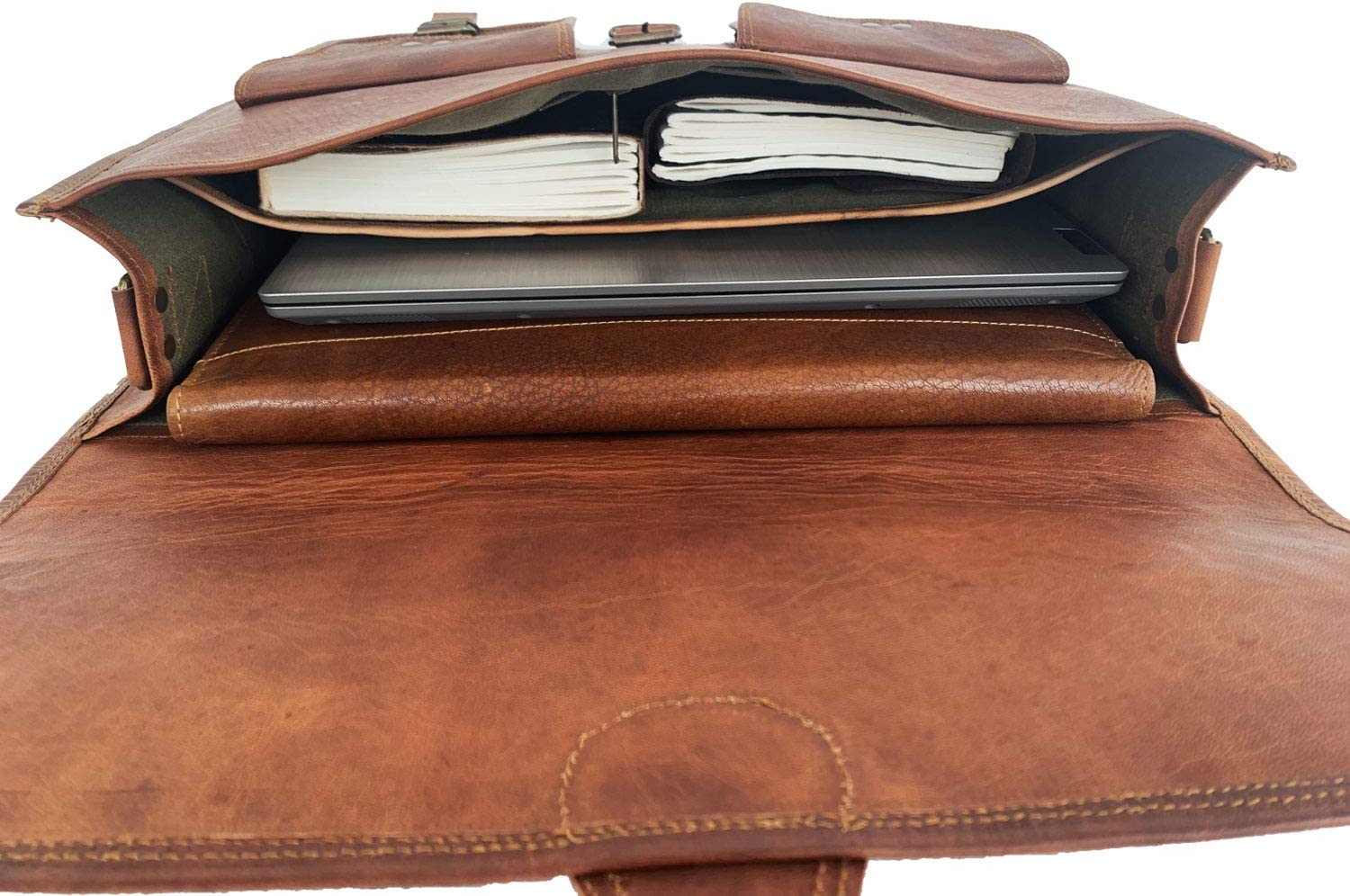 KPL 18 INCH Leather Briefcase Laptop Messenger bag best computer satchel Handmade Bags for men and women - Image 3